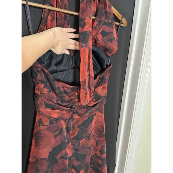 Dress red, black 8 Halter Neck Sleeveless whimsigoth dark floral fairy Y2K - Picture 4 of 9